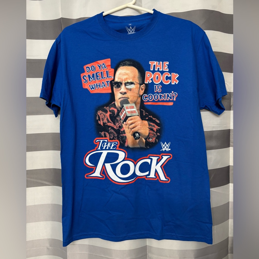WWE The Rock Blue Graphic T-Shirt New